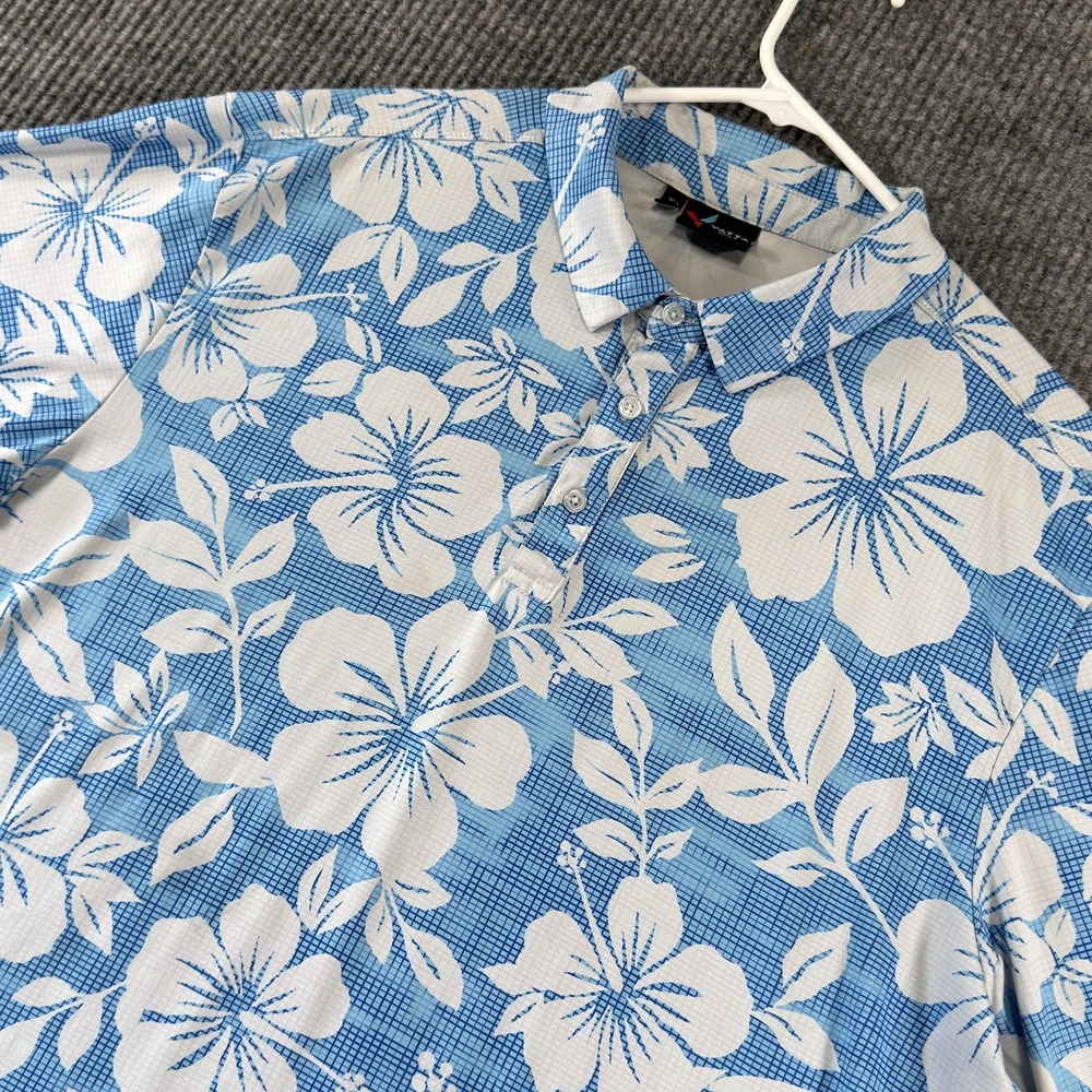 Yatta Golf Polo Shirt Mens XL Blue Hawaiian Floral Golf Performance Stretch